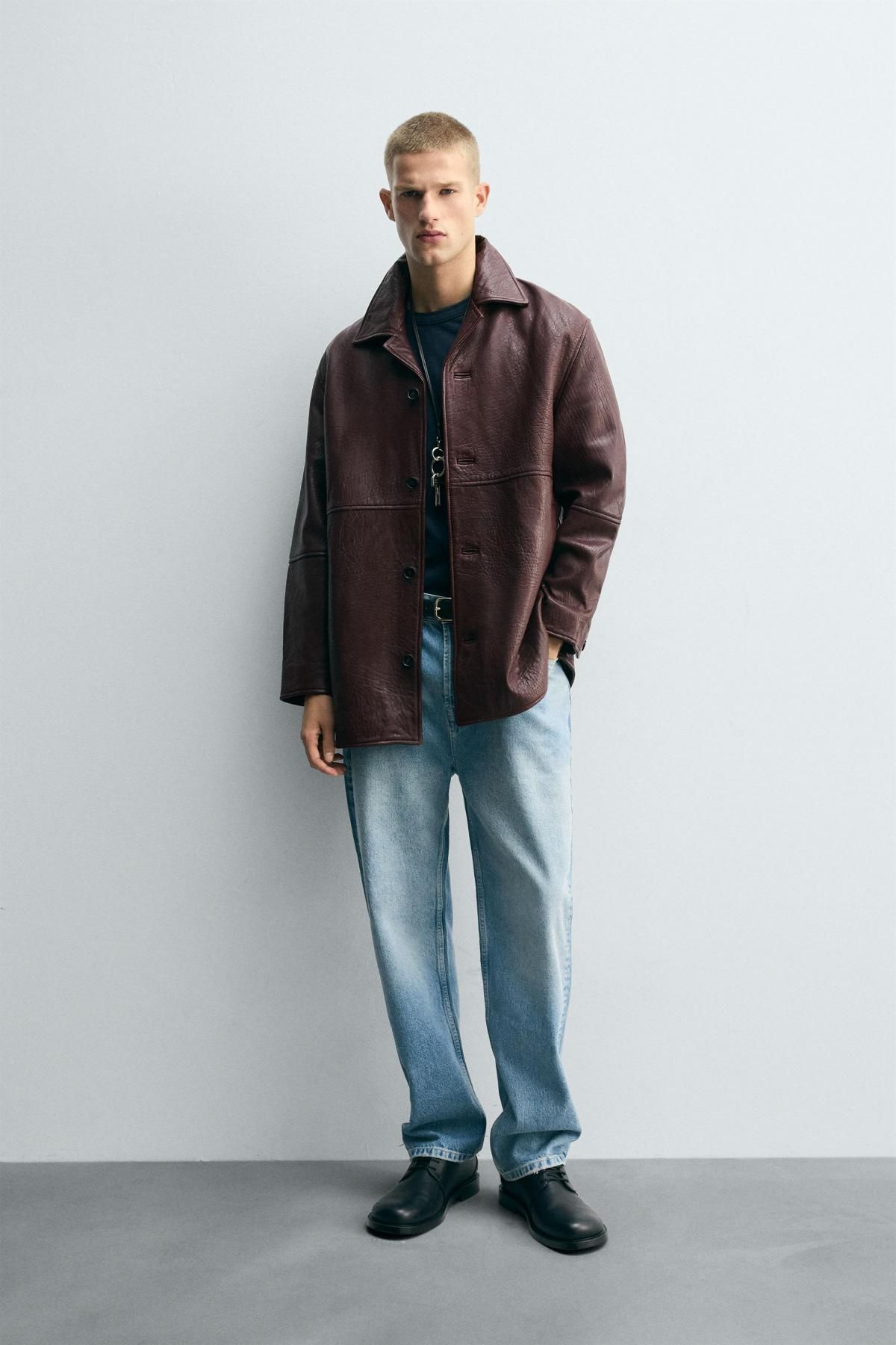 자라 빈티지 텍스처 레더 재킷 5479/300 BURGUNDY - 상세 이미지 2