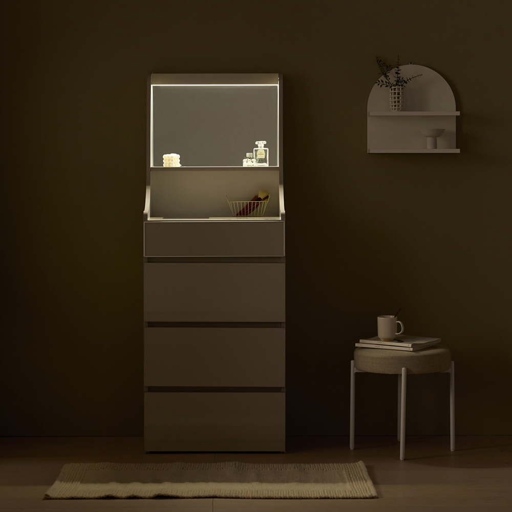 라시드 미니화장대 아일랜드 서랍 수납형 거울 LED 실버, 600x410x1675mm - 상품 이미지