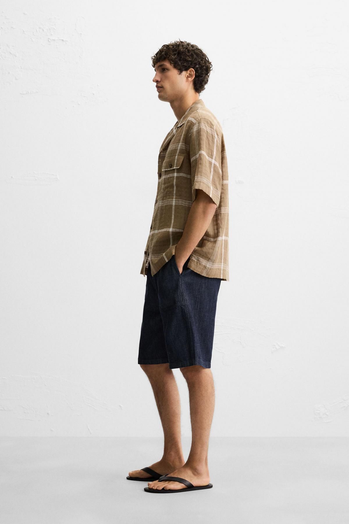 자라 체크 린넨 코튼 반팔 셔츠 5781/034 BROWN - 상세 이미지 5