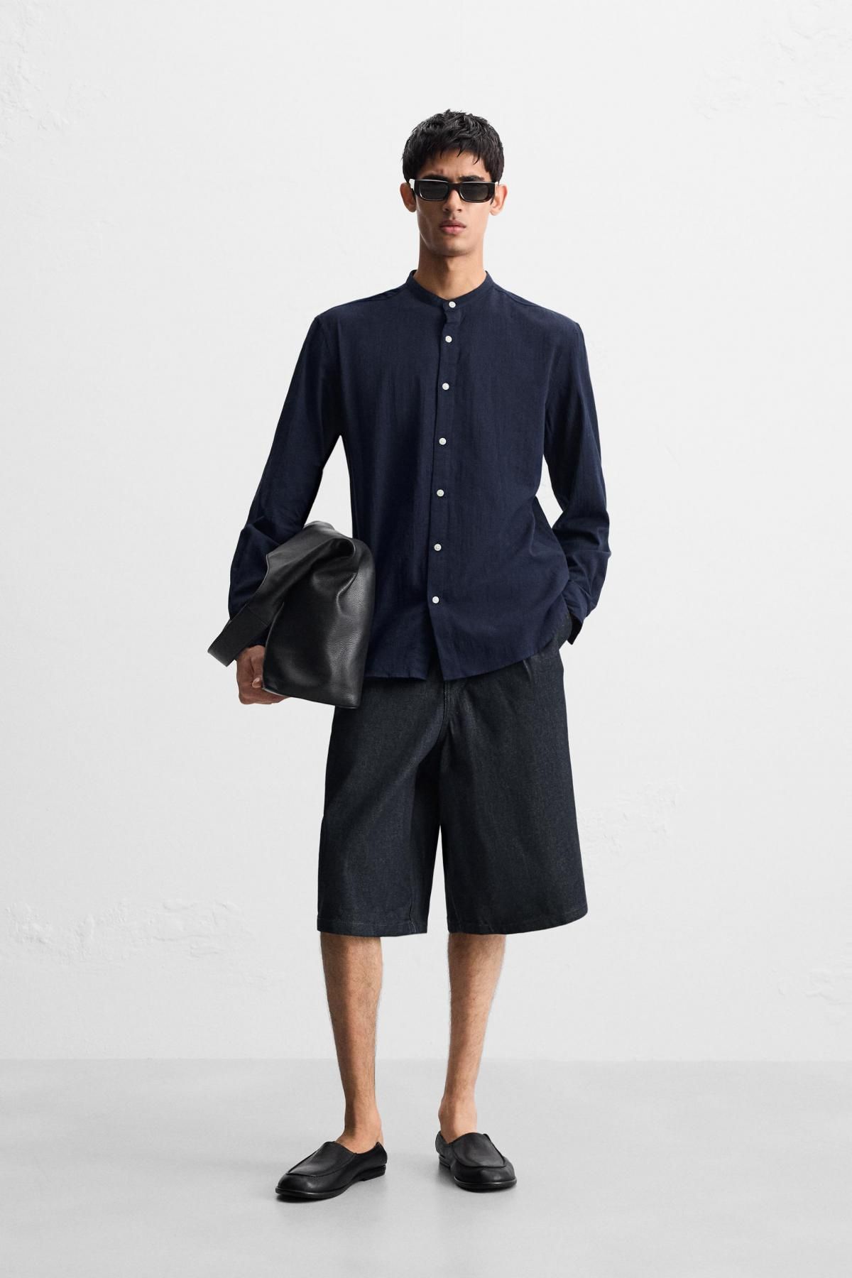 자라 크링클 코튼 밴드카라 긴팔 셔츠 네이비 6103/400 NAVY BLUE - 상세 이미지 2