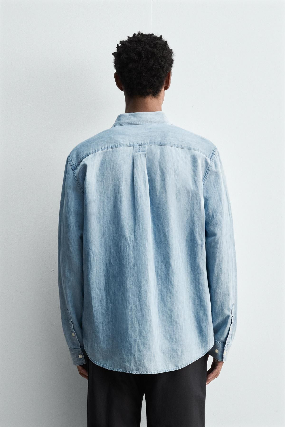 자라 라이트 데님 레귤러핏 긴팔셔츠 7545/385 LIGHT BLUE - 상세 이미지 4
