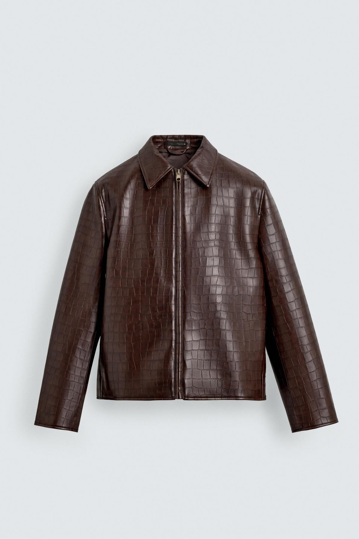 자라 크롭 엠보 레더 테크니컬 재킷 0155/365 BROWN - 메인 이미지