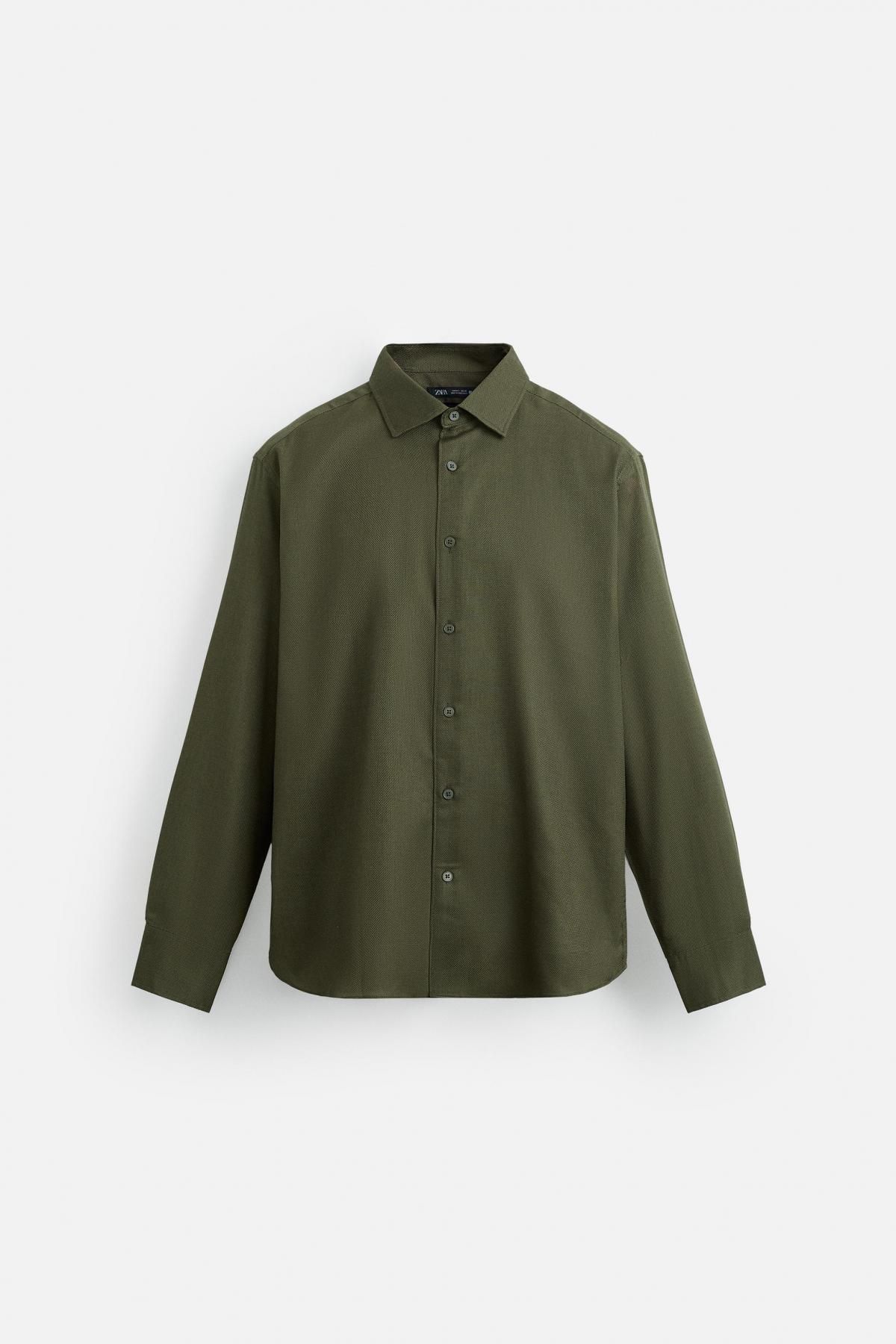 자라 이지케어 텍스처 그린 긴팔 셔츠 7545/710 DARK KHAKI - 메인 이미지