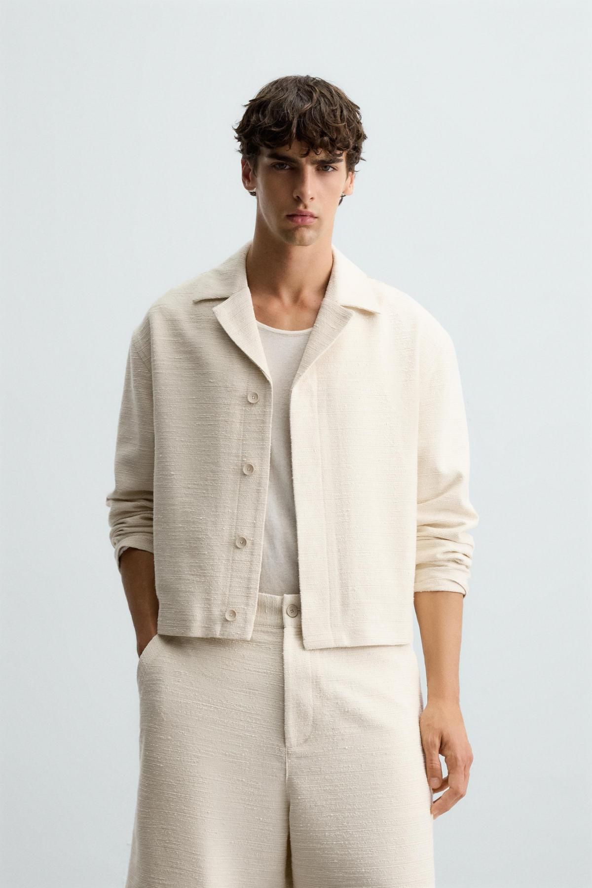 자라 아이보리 테크니컬 텍스처 오버핏 오버셔츠 6861/124 BEIGE - 상세 이미지 3