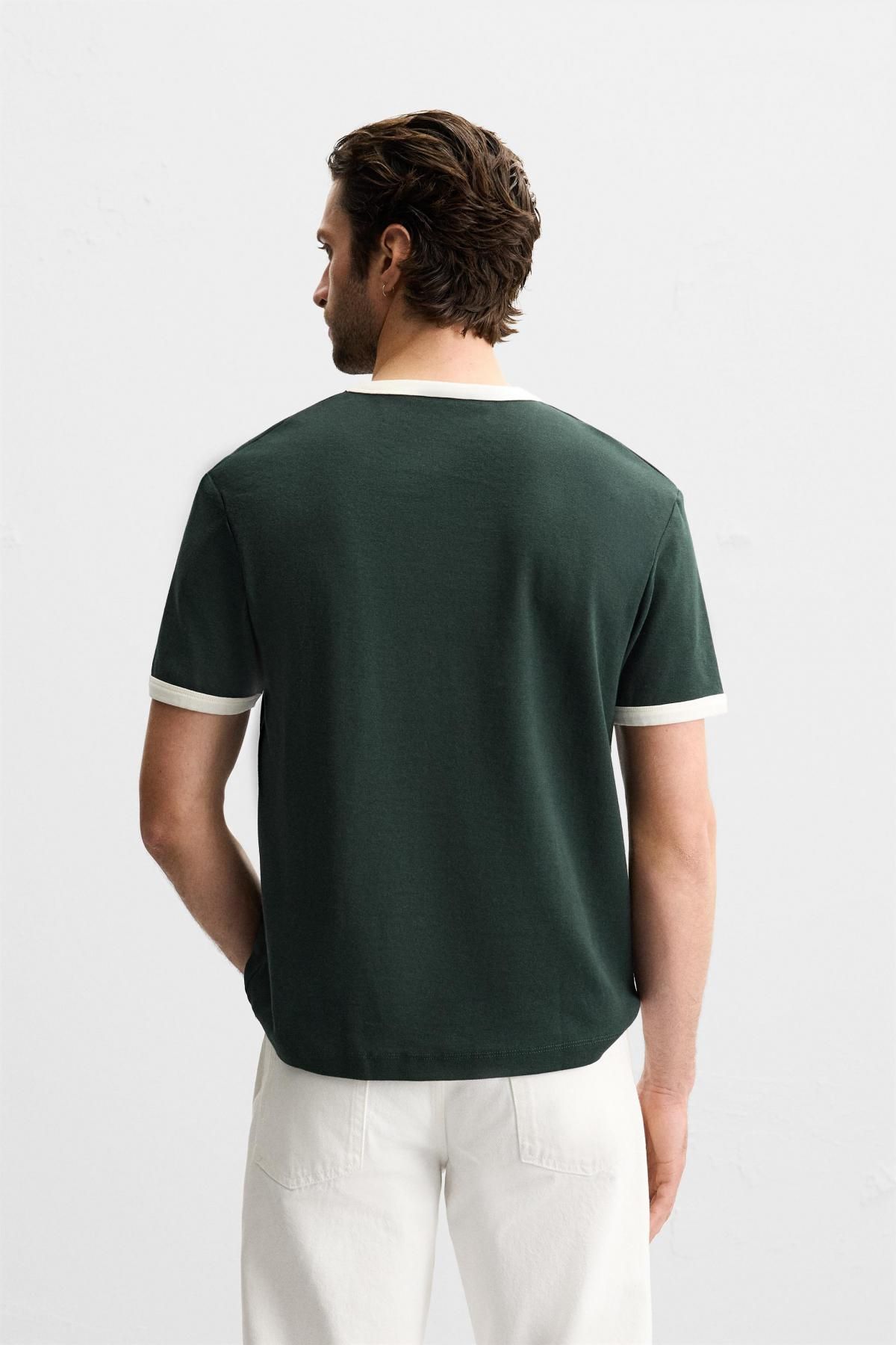 자라 베이직 배색 골지 티셔츠 0761/412 DARK GREEN - 상세 이미지 4