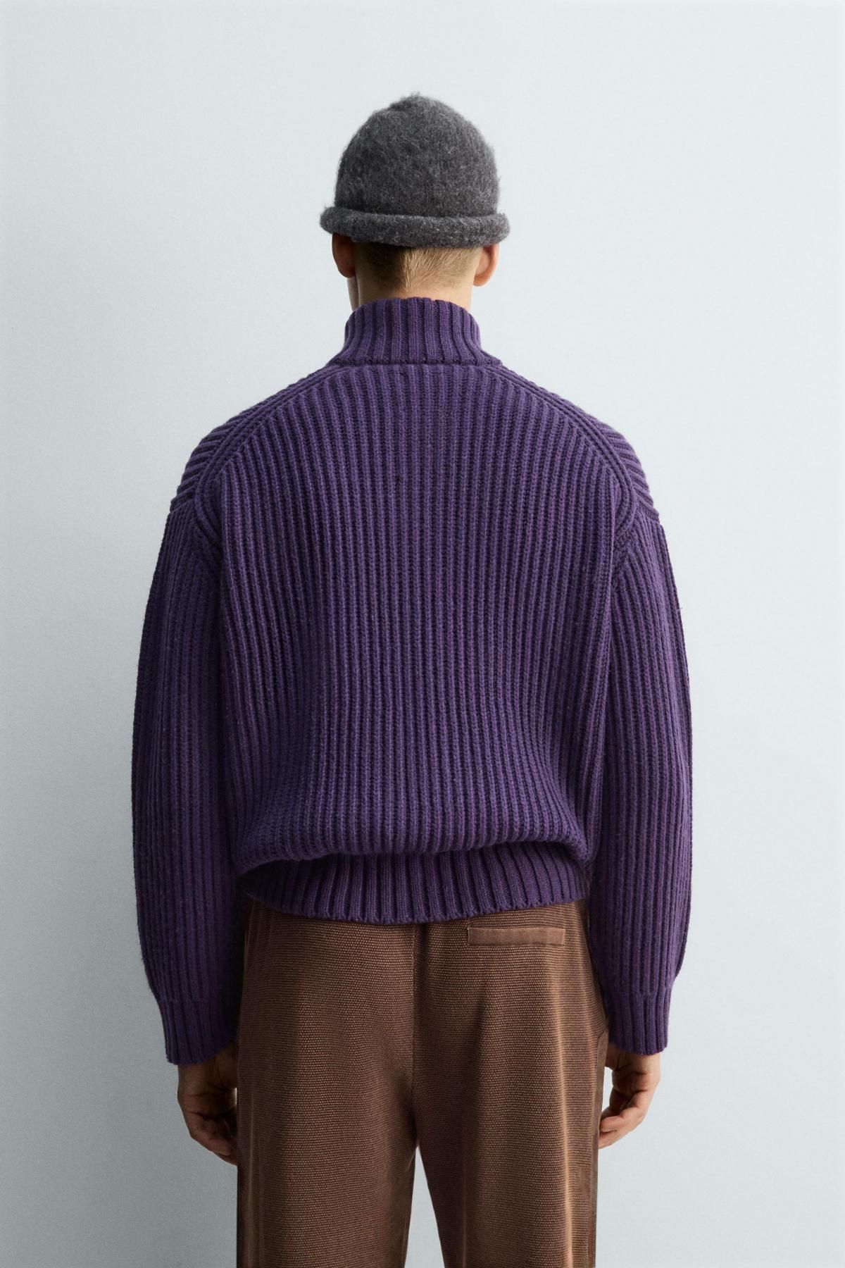 자라 하이넥 집업 퍼플 니트 가디건 9598/399 PURPLE - 상세 이미지 4