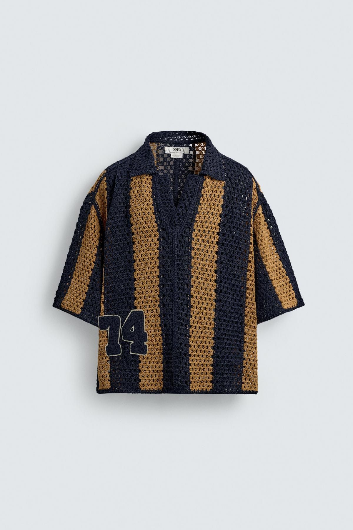 자라 크로셰 테크니컬 스트라이프 반팔 셔츠 7200/222 NAVY BLUE - 메인 이미지