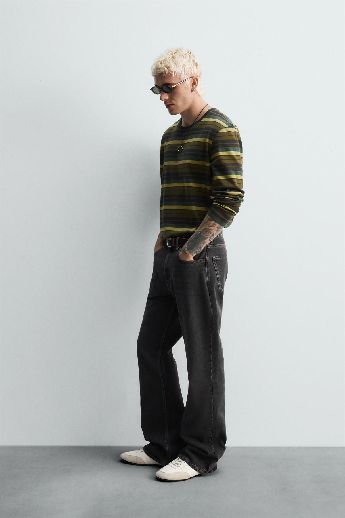 자라 스트라이프 캐주얼 릴랙스핏 긴팔 티셔츠 1165/313 KHAKI - 상세 이미지 5