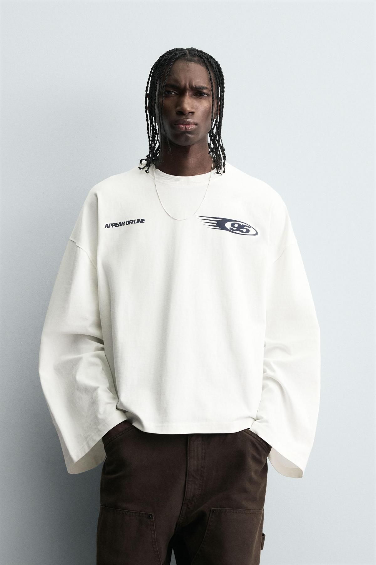 자라 스트리트 박시핏 텍스트 프린트 긴팔 티셔츠 3665/320 OYSTER-WHITE - 상세 이미지 3