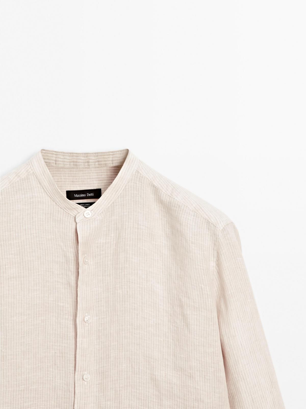 마시모두띠 리넨 스탠드카라 레귤러핏 스트라이프 긴팔 셔츠 1742/282 BEIGE - 상세 이미지 3