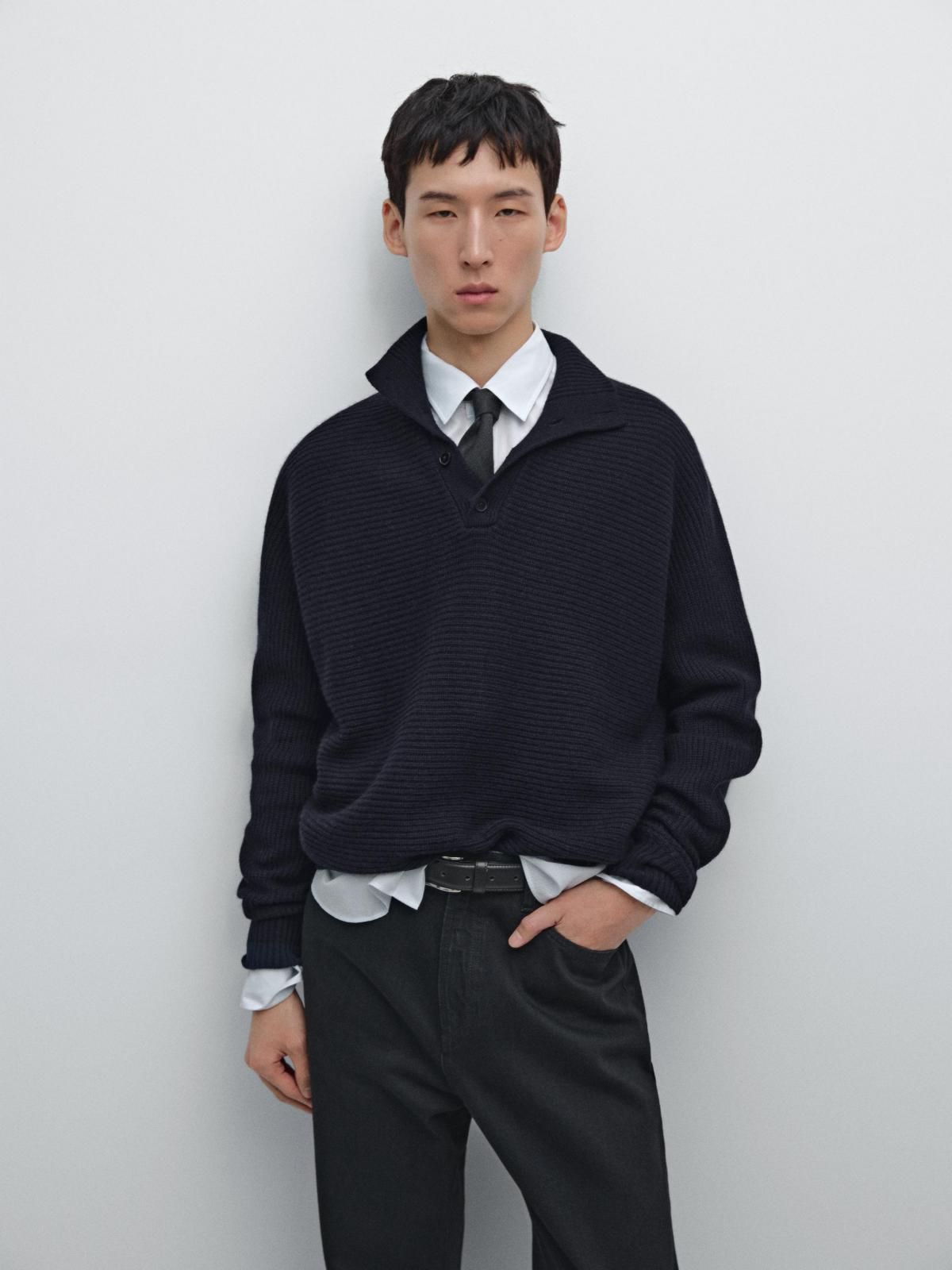 마시모두띠 프리미엄 울블렌드 폴로 니트 스웨터 0972/700 NAVY BLUE - 상세 이미지 3