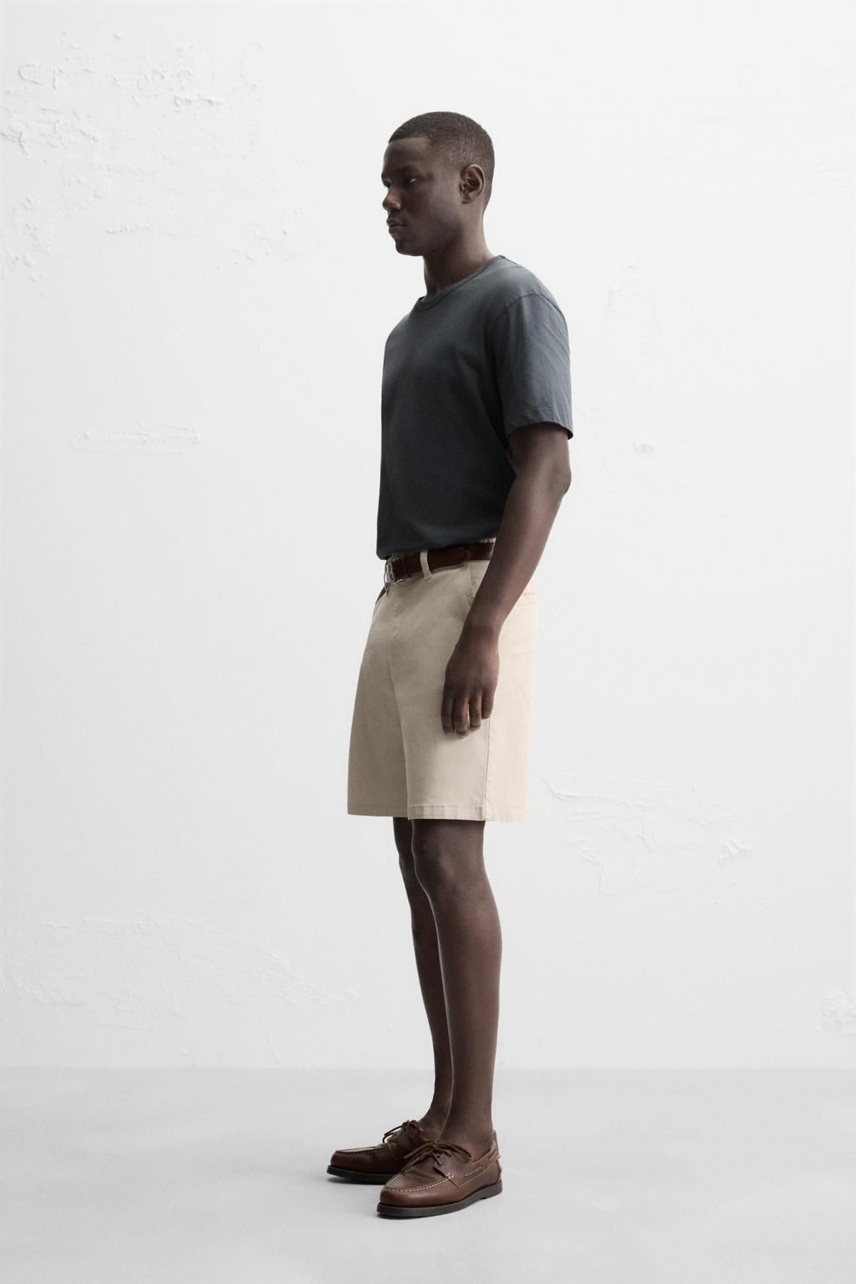 자라 스트레치 코튼 레귤러핏 치노 반바지 9252/375 BEIGE - 상세 이미지 5