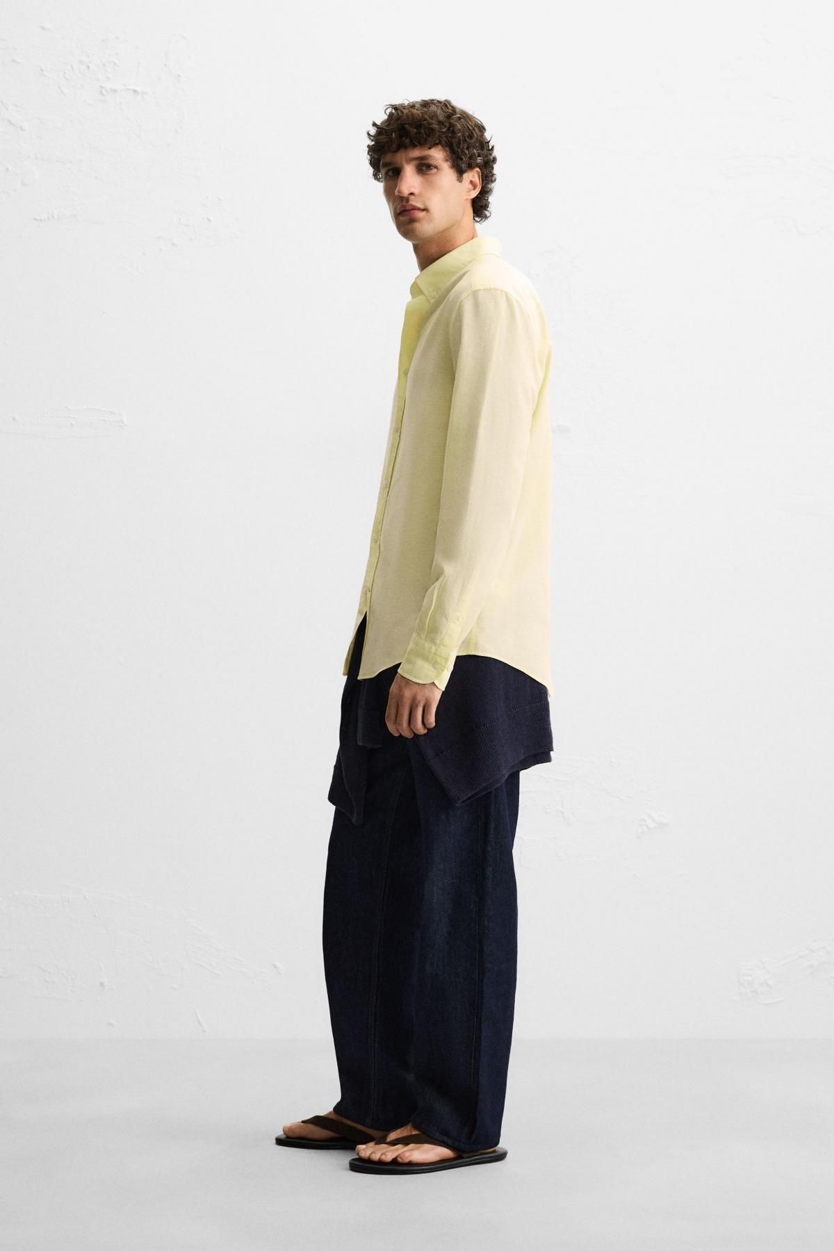 자라 라이트 옐로우 린넨 블렌드 레귤러핏 긴팔 셔츠 5669/776 LIGHT YELLOW - 상세 이미지 5