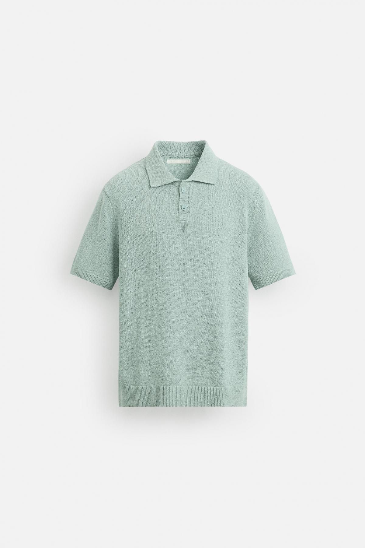 자라 텍스처 니트 반팔 폴로셔츠 5536/418 LIGHT BLUE - 메인 이미지
