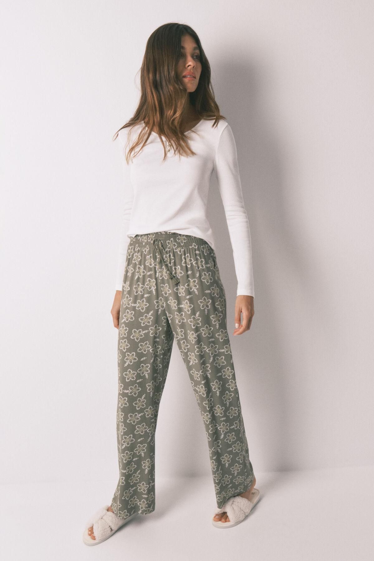 우먼시크릿 플라워 카키 와이드 팬츠 비스코스 밴딩 3702259 KAKI - 상세 이미지 2