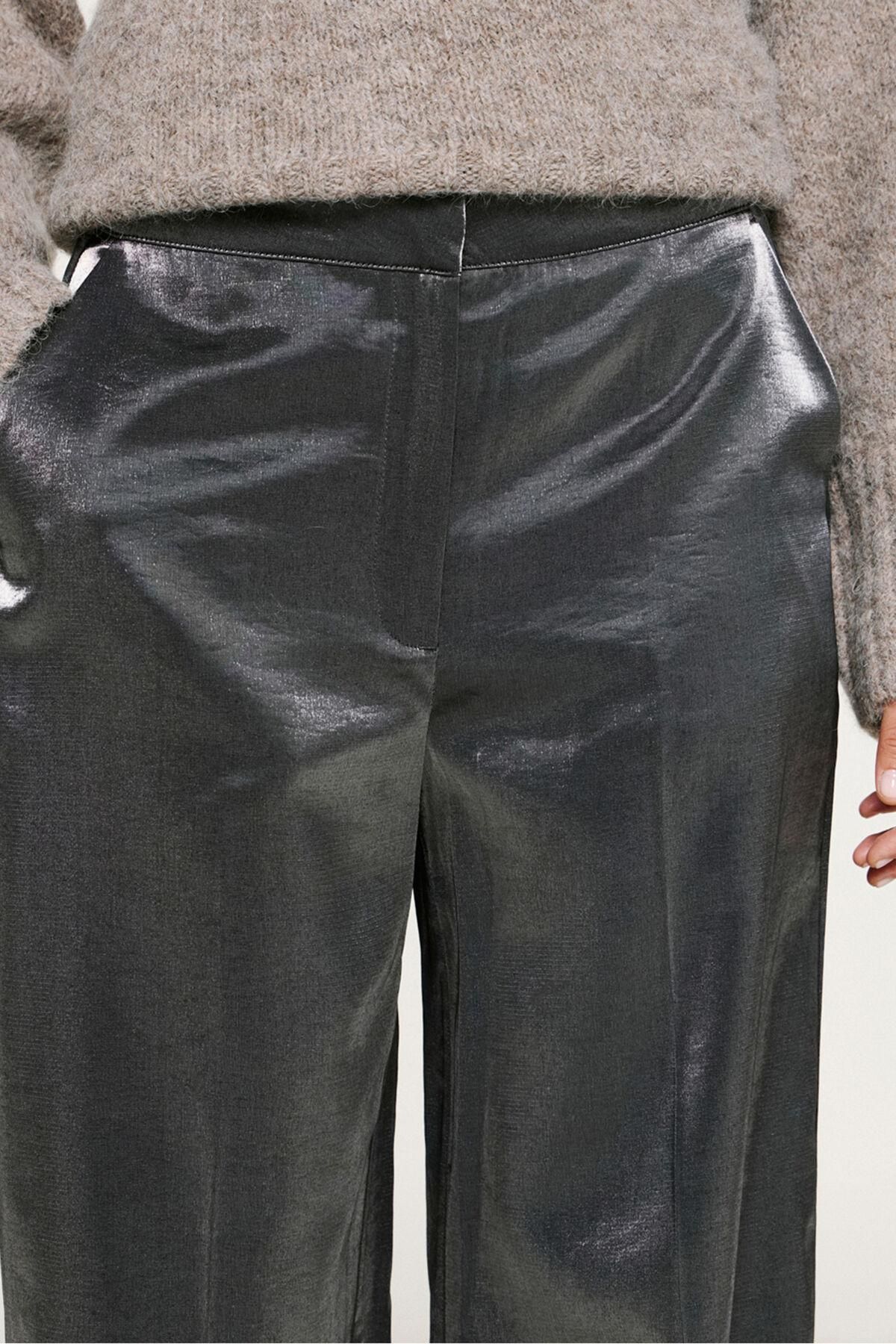 셀렉티드 메탈릭 와이드 슬랙스 팬츠 3722193 NEGRO - 상세 이미지 3