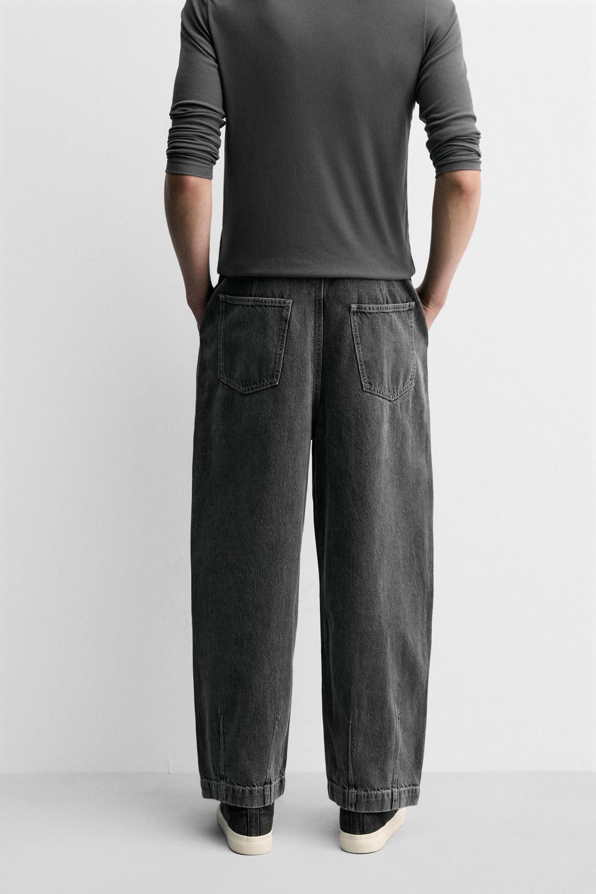 자라 와이드핏 테크니컬 플리츠 데님 치노 팬츠 4365/343 GREY - 상세 이미지 3