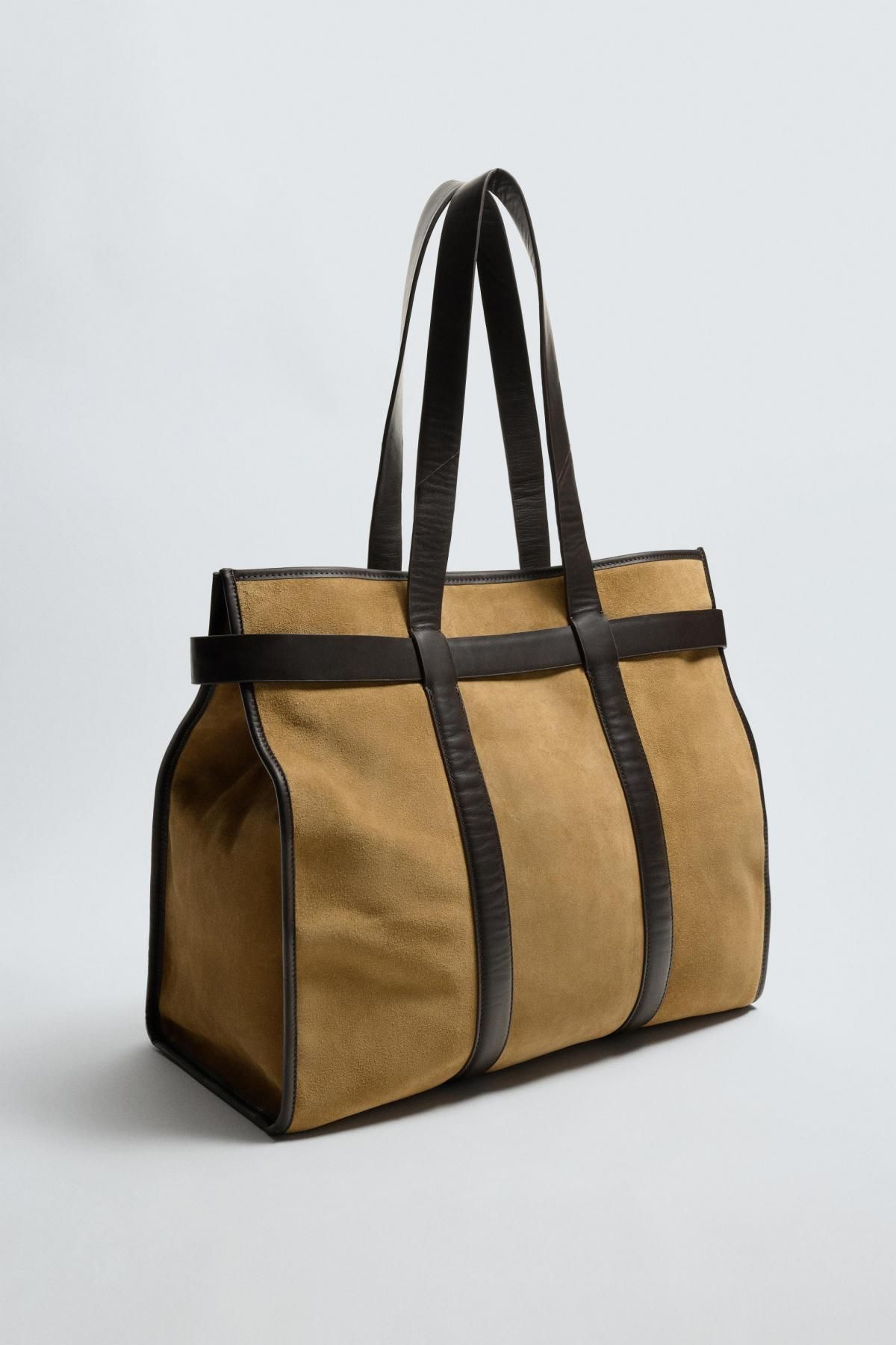 자라 스플릿 스웨이드 레더 베이직 토트백 3349/620 CARAMEL BROWN - 상세 이미지 5
