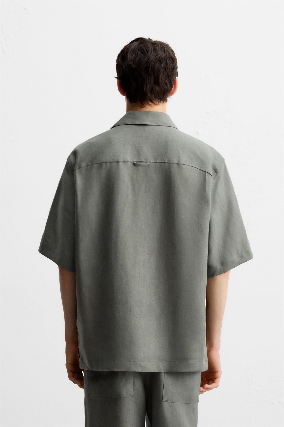 자라 리넨 오픈카라 반팔 셔츠 3090/123 GREEN / BLUE - 상세 이미지 4