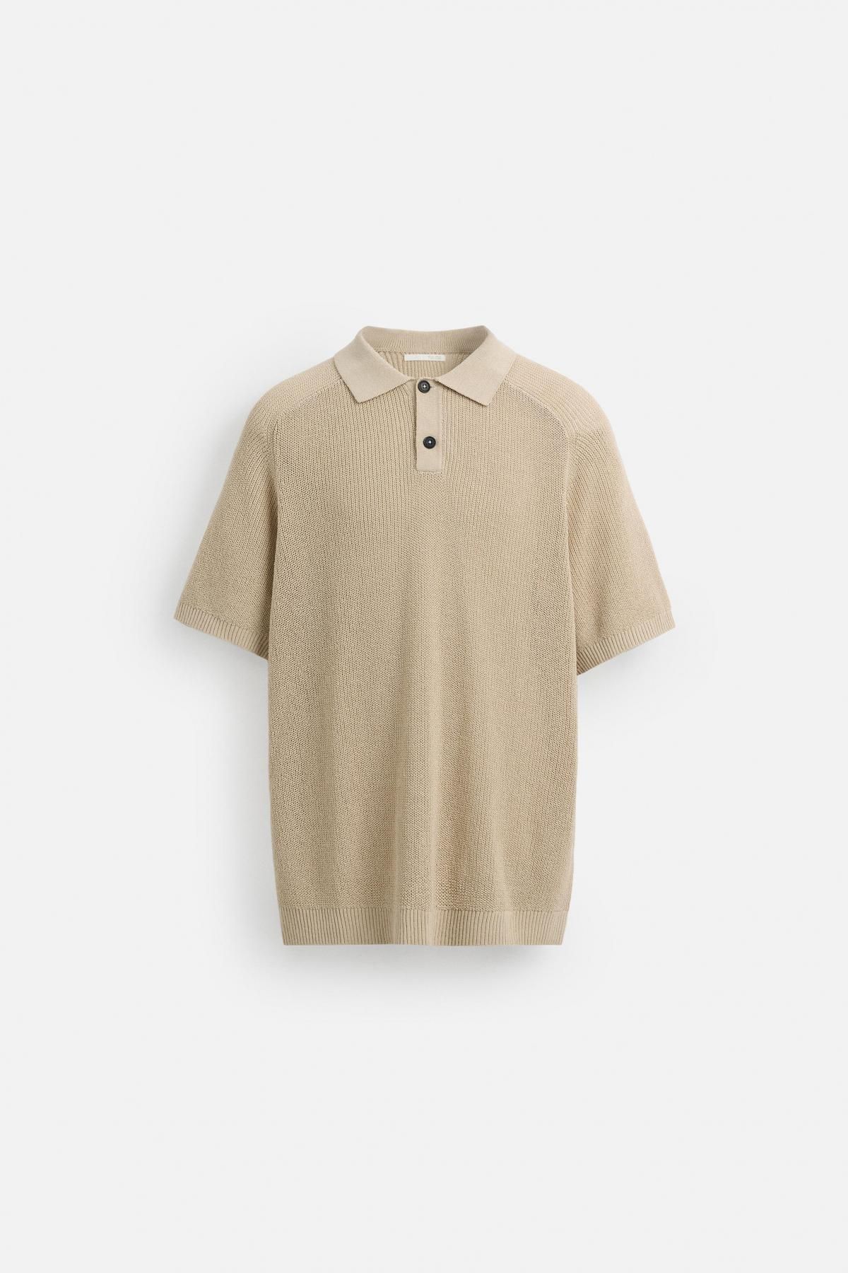 자라 텍스처 니트 반팔 폴로셔츠 6674/427 BEIGE - 메인 이미지