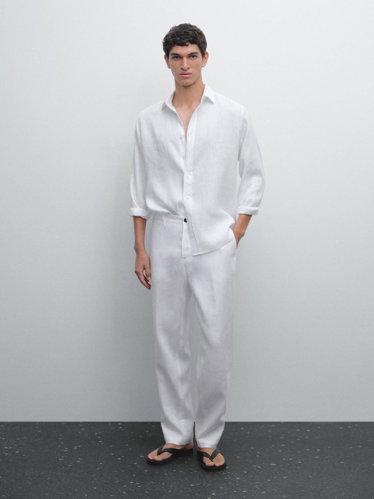 마시모두띠 프리미엄 린넨 레귤러핏 화이트 팬츠 0091/440 WHITE - 상세 이미지 2