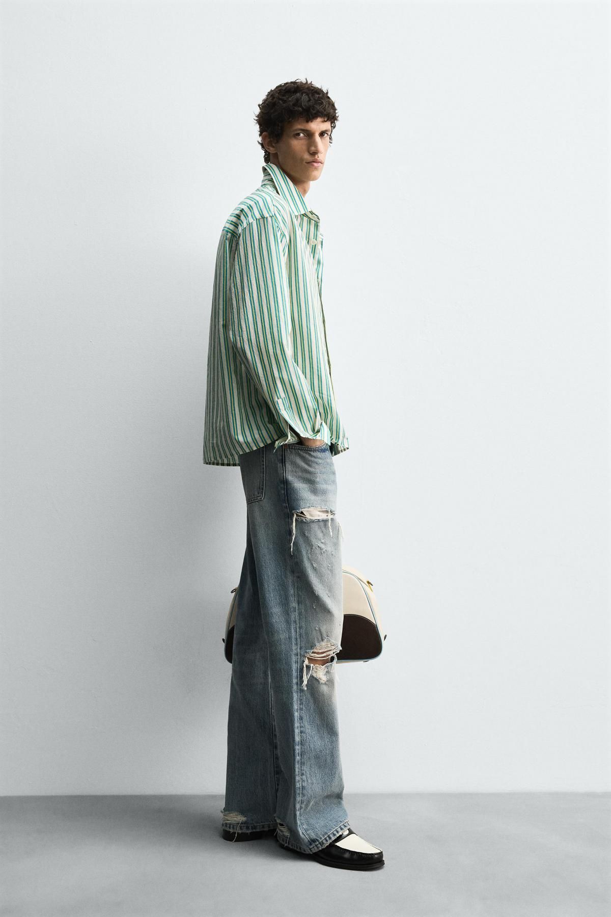 자라 플루토 패치 스트라이프 긴팔 셔츠 X 해리 램버트 디즈니 6085/188 WHITE / GREEN - 상세 이미지 5