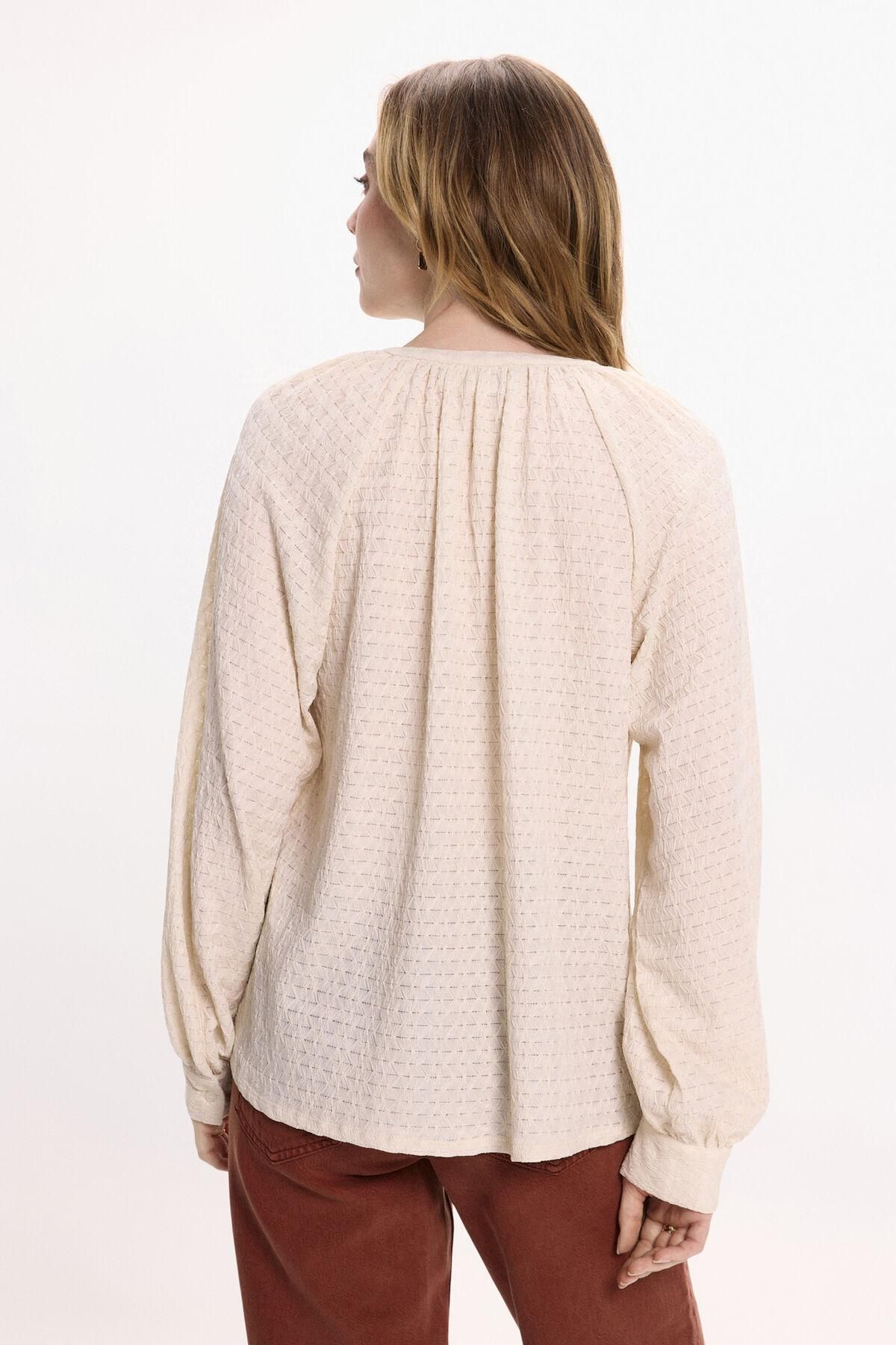 빌라 텍스처 브이넥 마오카라 루즈핏 블라우스 4312364 BEIGE - 상세 이미지 4