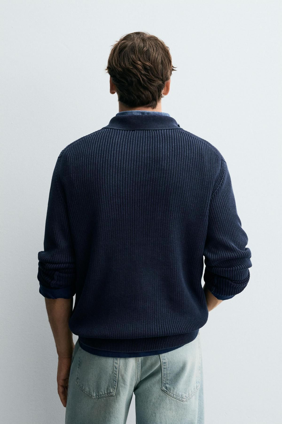 자라 워시드 텍스처 지퍼넥 니트 폴로셔츠 3284/308 FADED BLUE - 상세 이미지 4