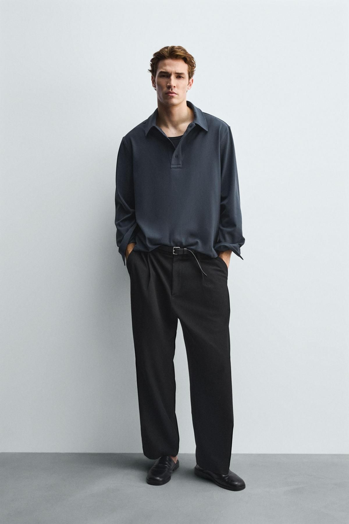 자라 테크니컬 루즈핏 긴팔 폴로셔츠 7484/639 CHARCOAL GREY - 상세 이미지 2