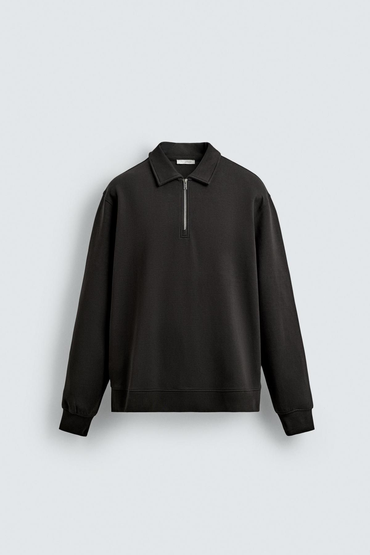 자라 테크니컬 스트레치 인터록 집업 긴팔 폴로셔츠 4092/380 BROWN / TAUPE - 상품 이미지