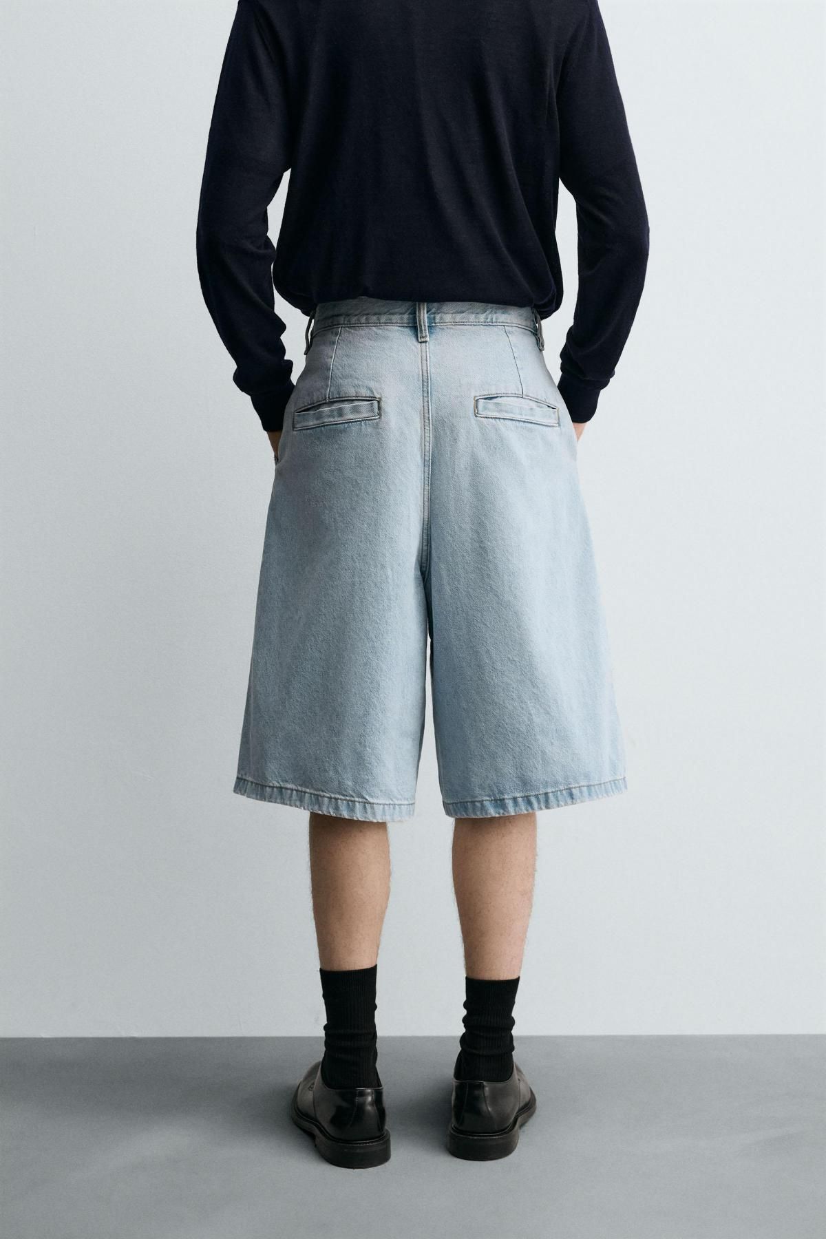 자라 플리츠 릴랙스핏 데님 버뮤다 반바지 9794/305 LIGHT BLUE - 상세 이미지 4