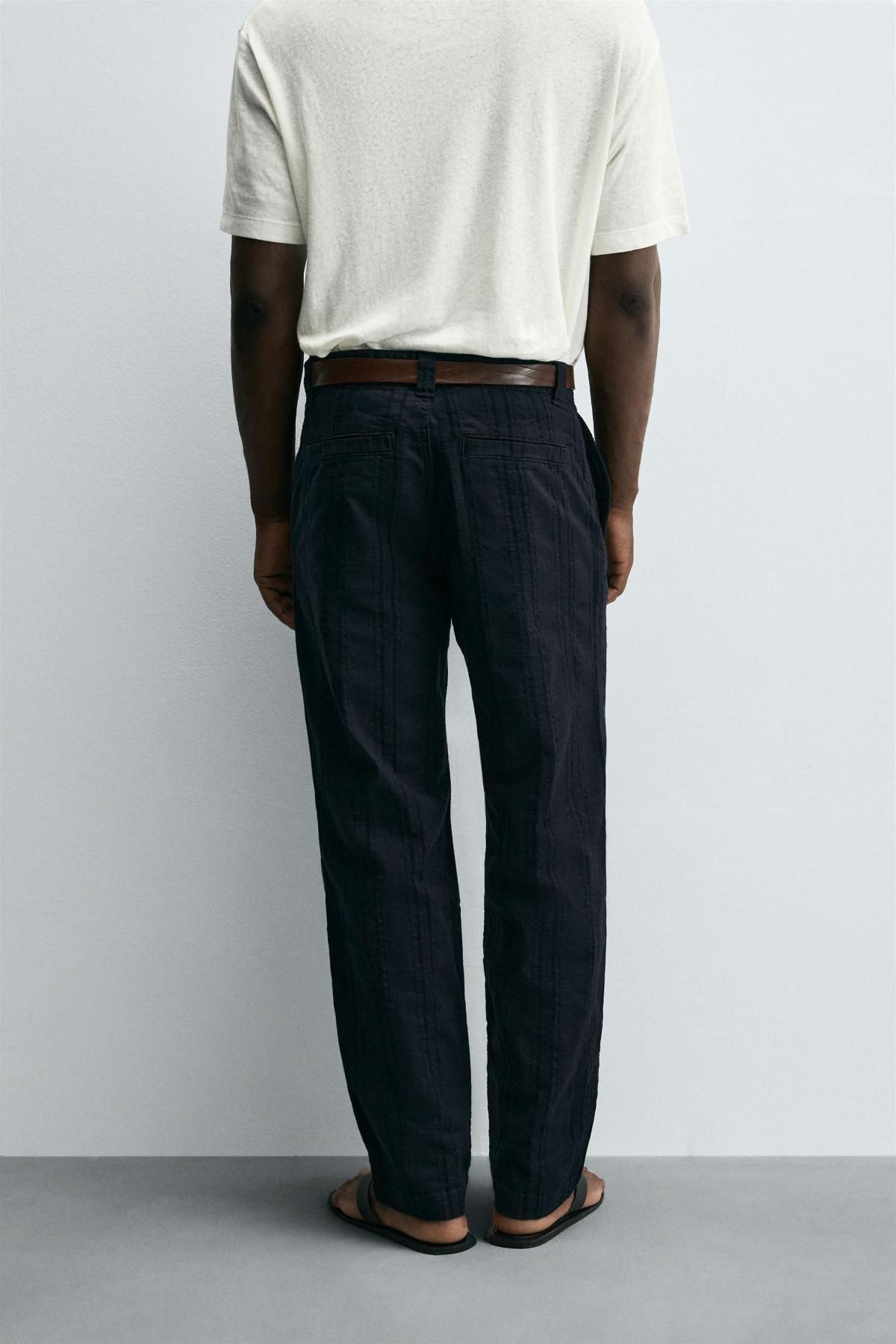 자라 스트라이프 자카드 와이드 코튼 팬츠 7147/350 NAVY BLUE - 상세 이미지 3