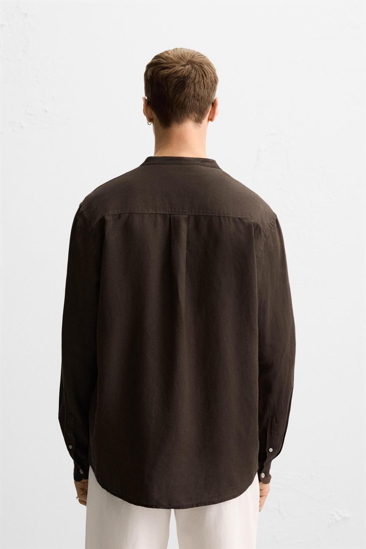 자라 리넨코튼 스탠드카라 긴팔 셔츠 1063/306 BROWN - 상세 이미지 4