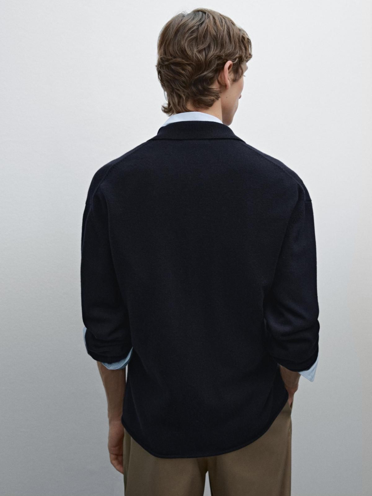 마시모두띠 미니멀 코튼 블렌드 폴로 니트 가디건 0961/395 NAVY BLUE - 상세 이미지 4