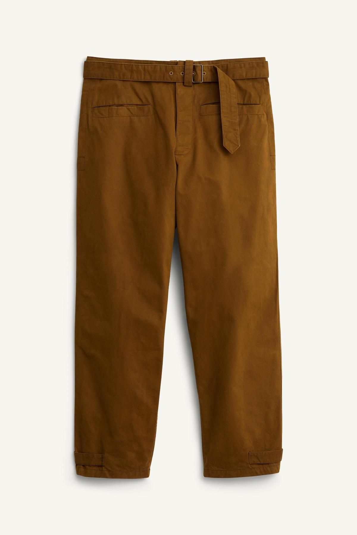 자라 한정판 스트레이트 코튼 벨트 와이드 팬츠 5691/122 KHAKI - 상세 이미지 5
