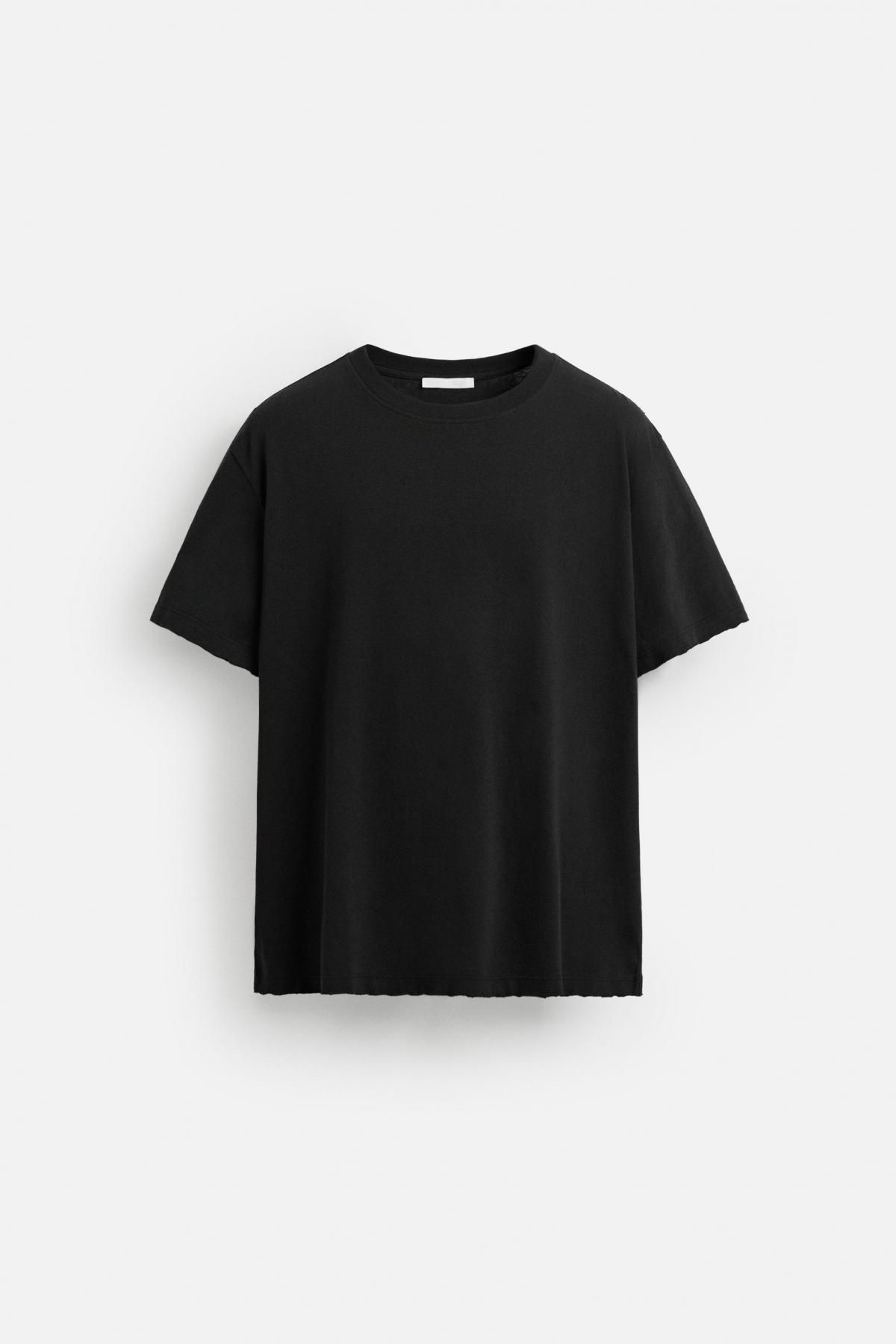 자라 블랙 코튼 불규칙 텍스처 반팔 티셔츠 5644/328 BLACK - 메인 이미지