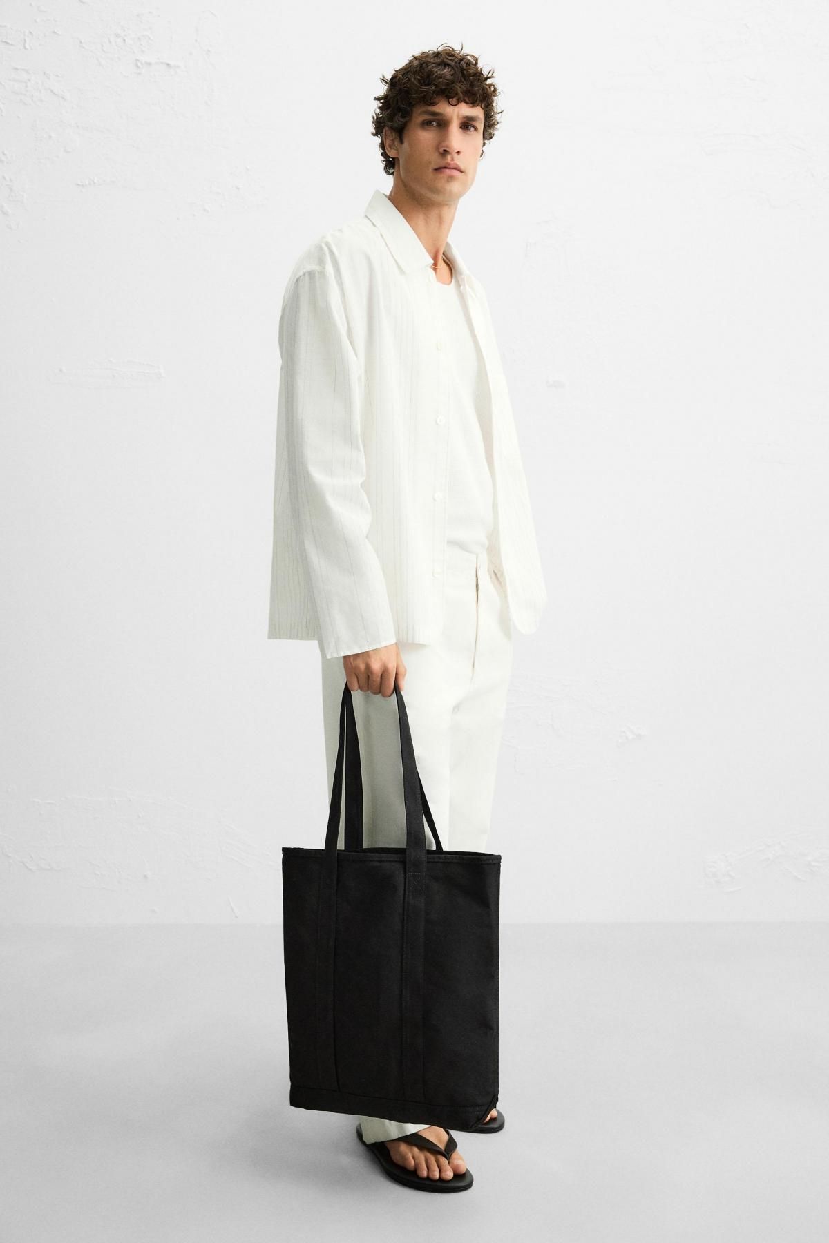 자라 베이직 블랙 코튼 토트백 3340/620 BLACK - 상세 이미지 3
