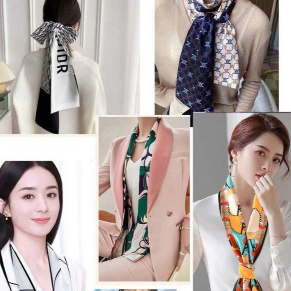 멋내기 실크 롱 슬림 타이 여성 남성 스카프 미니 쁘띠 가을 겨울 부드러운 머플러 - 상품 이미지