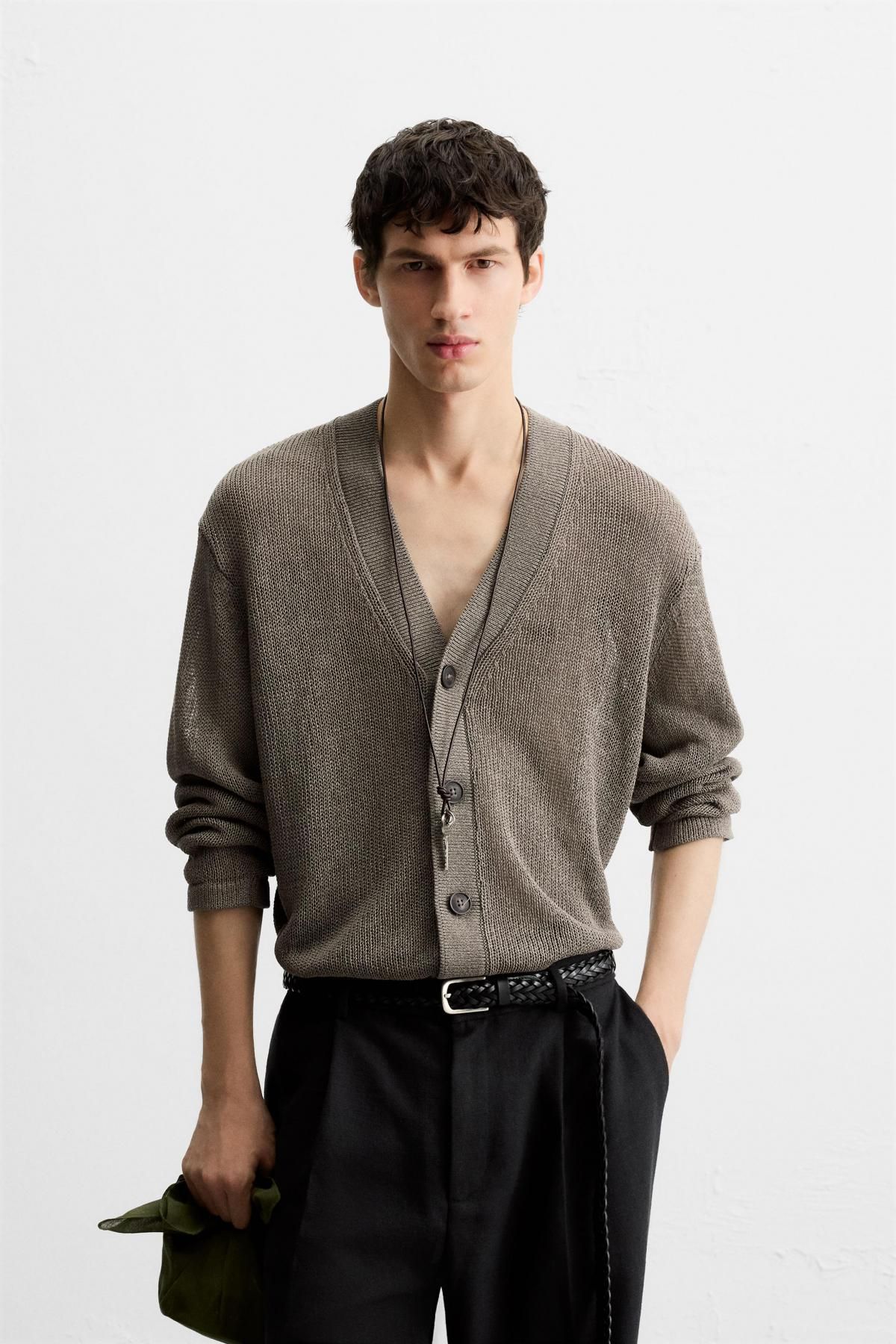 자라 오픈니트 텍스처 브이넥 가디건 6674/311 BROWN / TAUPE - 상세 이미지 3