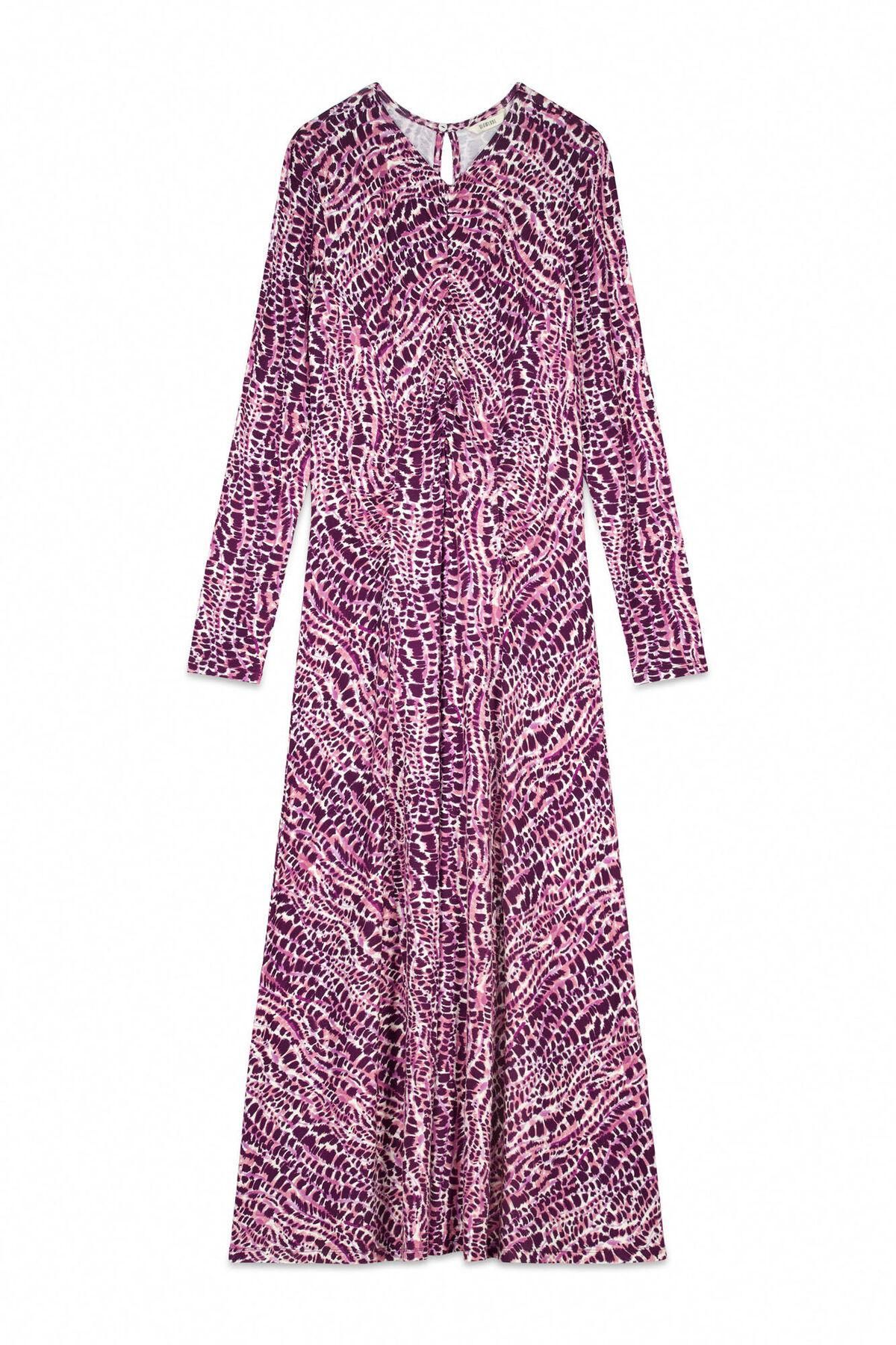 슬로우러브 트렌디 패턴 롱 원피스 브이넥 셔링 6892200 MULTICOLOR - 상품 이미지