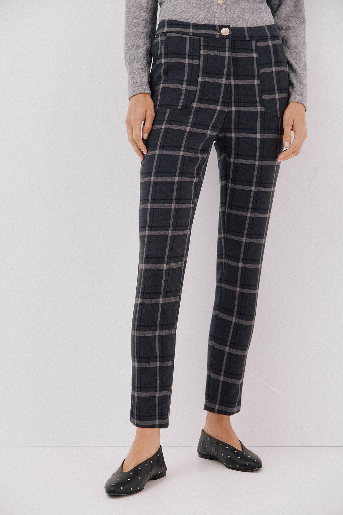 꼬르떼피엘 체크 패턴 슬림핏 밴딩 슬랙스 팬츠 8722324 ESTAMPADO GRIS - 상품 이미지