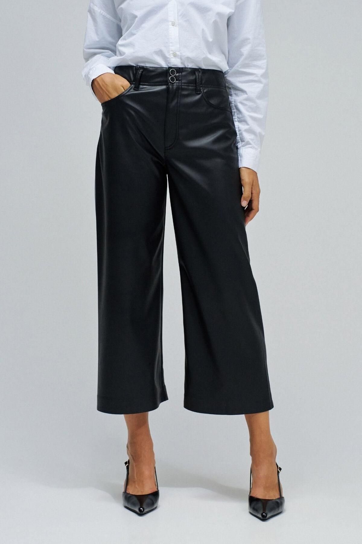 살사진스 하이웨이스트 에코레더 와이드 팬츠 5942217 NEGRO - 상품 이미지