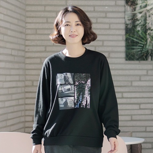 엄마옷 조이마담 T51179 스팽글 패치 기모 티셔츠 중년여성의류 - 상품 이미지