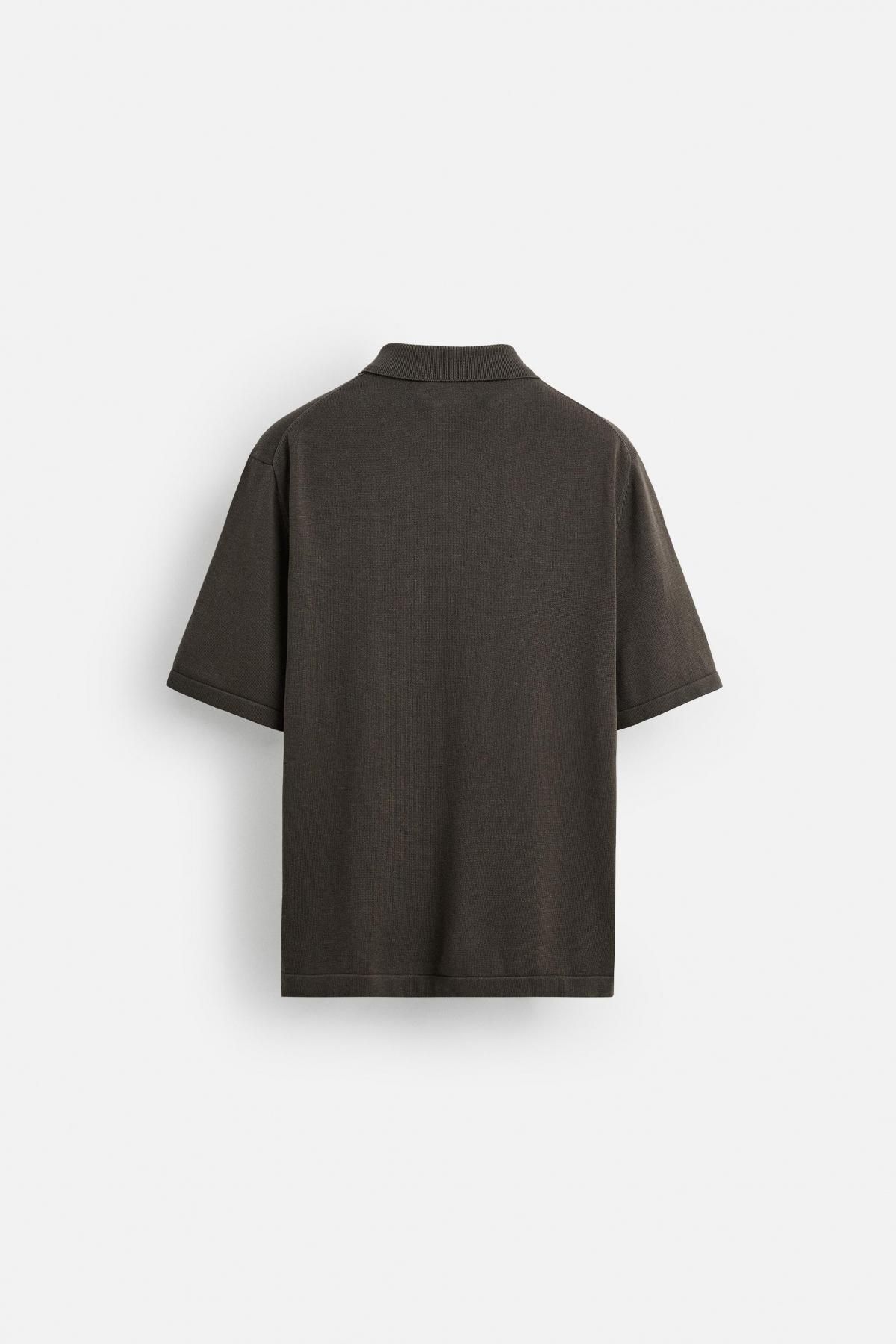자라 미니멀 코튼블렌드 반팔 니트 폴로셔츠 9598/325 BLACK / BROWN 이미지 8