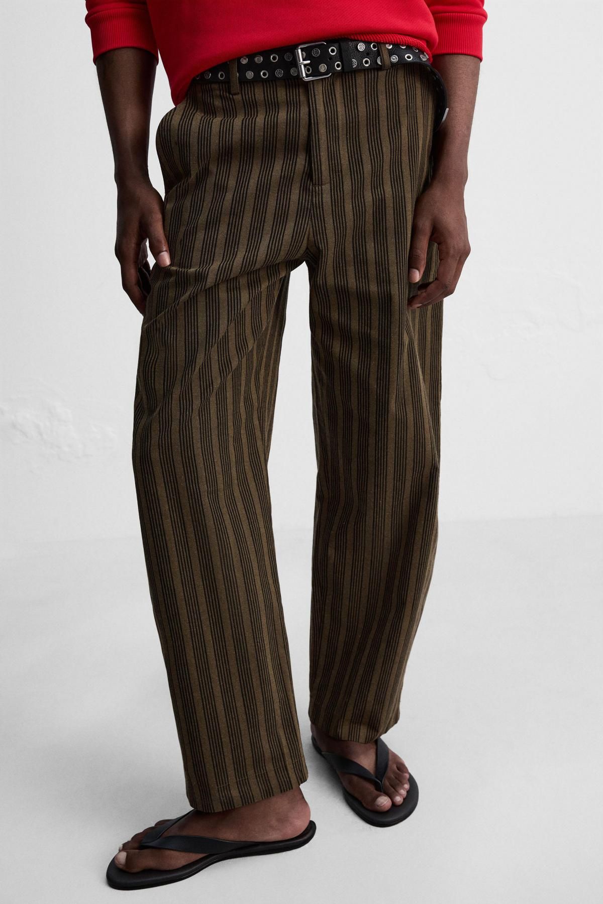 자라 스트라이프 배기핏 테크니컬 팬츠 5745/300 BRICK - 상품 이미지