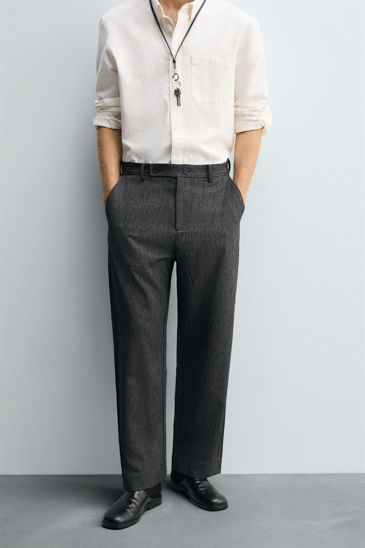 자라 테크니컬 텍스처 캐롯핏 슬랙스 팬츠 3046/395 GREY / BLUE - 메인 이미지