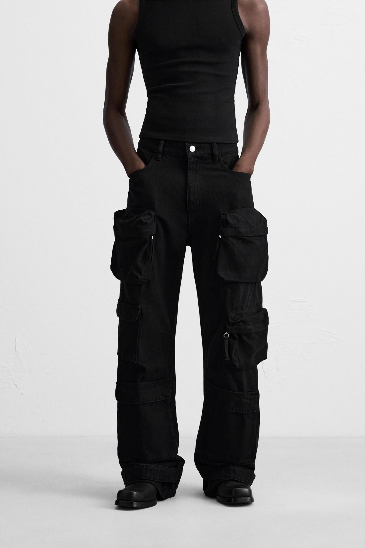 자라 테크니컬 블랙 데님 카고 팬츠 5575/374 BLACK - 상품 이미지