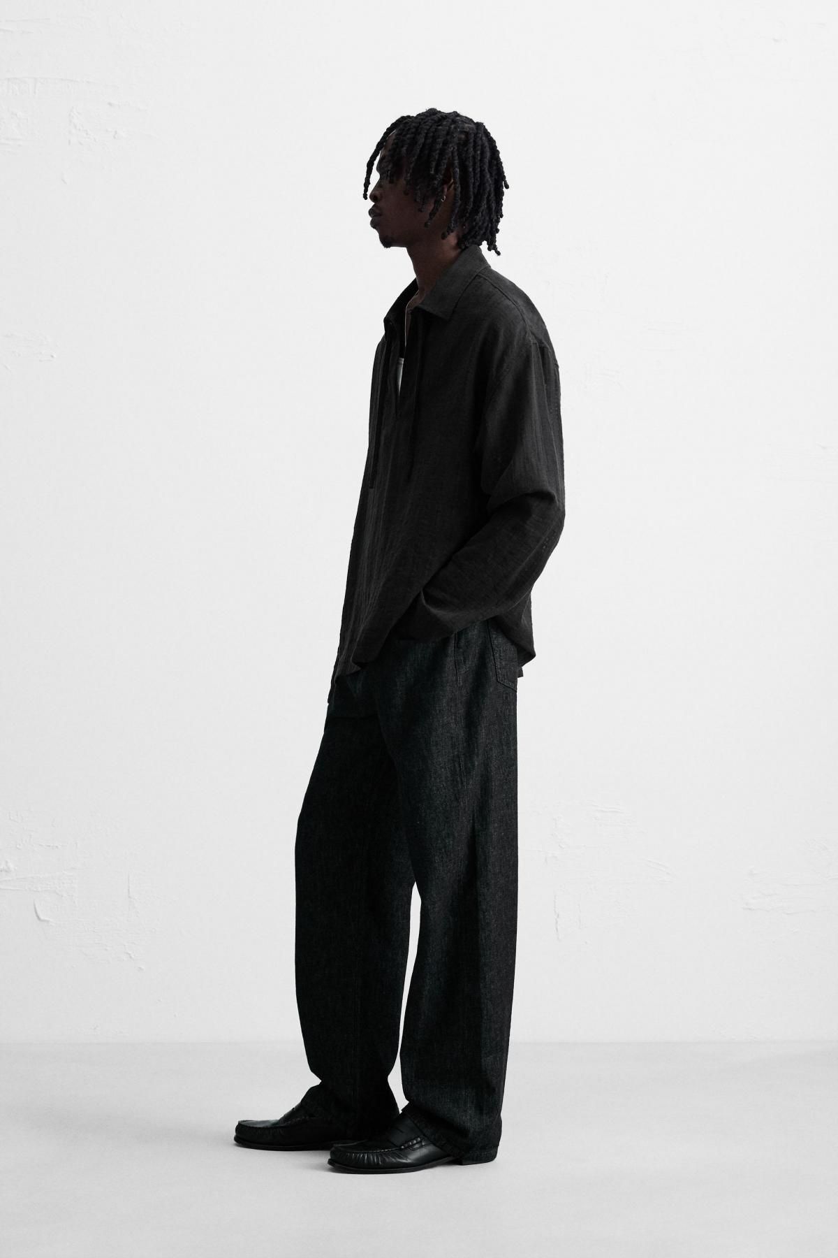 자라 텍스처 세미시스루 긴팔 셔츠 6103/325 BLACK - 상세 이미지 5