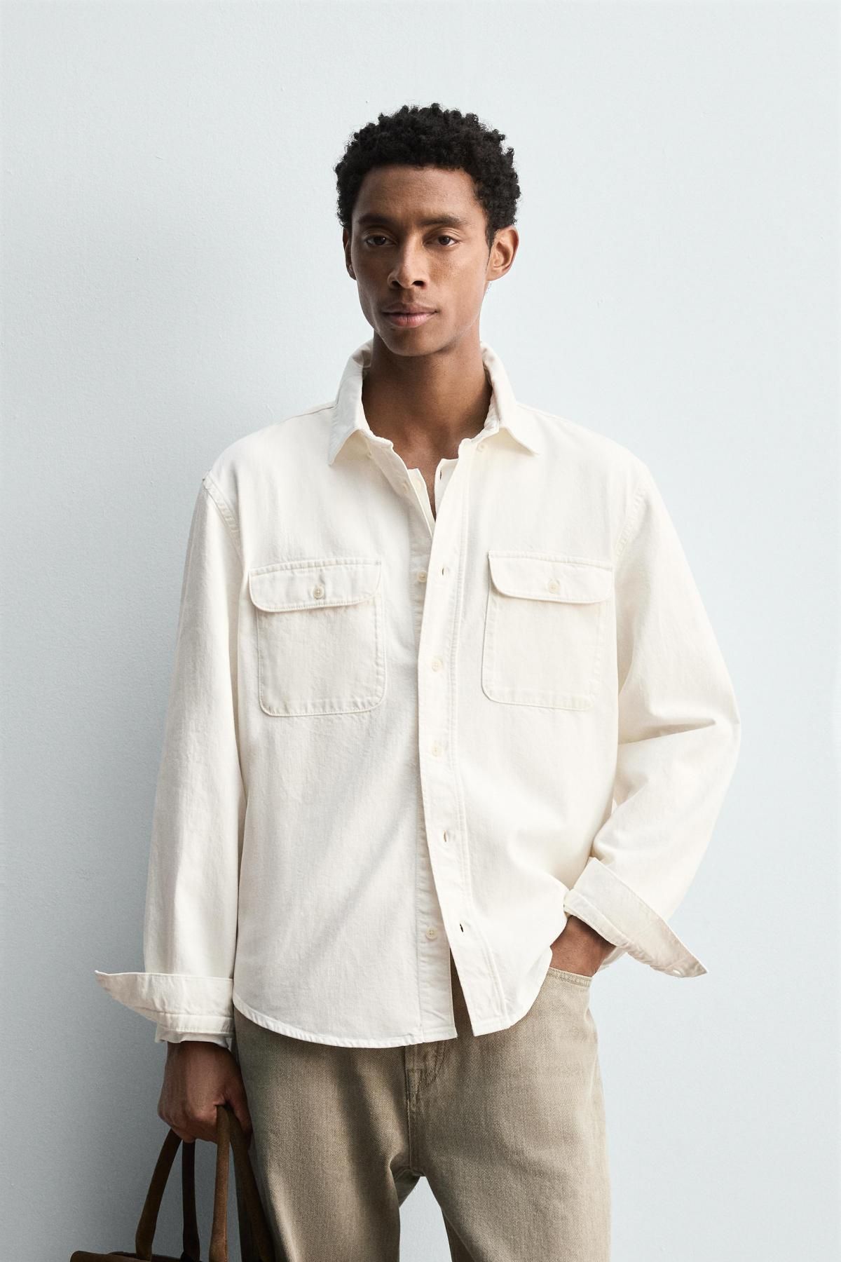 자라 오가닉 코튼헴프 화이트 데님 오버셔츠 9942/390 OYSTER-WHITE - 상세 이미지 3