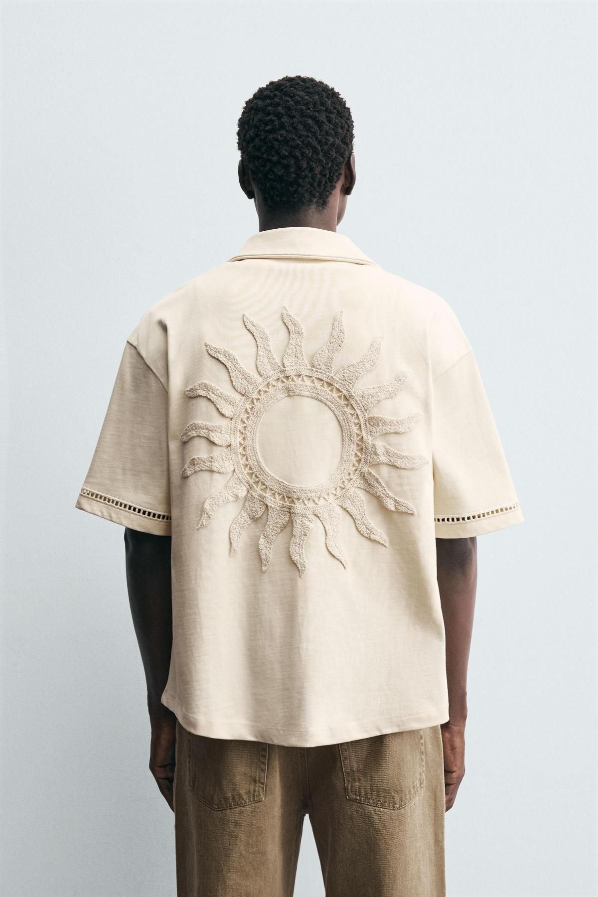 자라 컴포트 오픈워크 릴렉스핏 반팔 셔츠 5584/319 OYSTER-WHITE - 상세 이미지 4